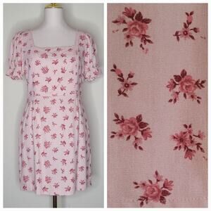 Monteau LA Powder Pink Floral Short Dress‎ Coquette Bloomcore Romantic Sz L NWT
